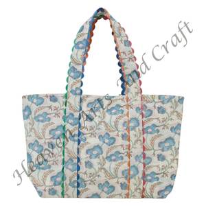 Sac fourre-tout en coton fait main avec imprimé floral en blocs Ric Rac pour femmes, écologique, logo personnalisé, style floral d'hiver et d'été - Product Image 2
