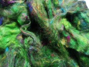 Custom Made Multi-Color Green Sari <b>Silk</b> Sliver Recycled Mulberry <b>Silk</b> <b>Fibers</b> for Textile Artists - Product Image 2