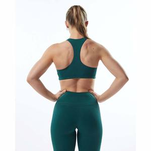 Soutien-gorge de sport en velours pour femmes, 78% Nylon, 22% élasthanne, col montant, dos ajusté, ourlet sans attache, soutien-gorge une pièce en velours respirant, sarcelle - Product Image 2
