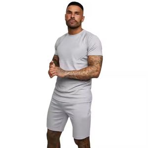 Autumn 100% Polyester Slim Fit T-Shirt Shorts <b>Set</b> Quick Dry Neck Short Sleeves Solid Plain Design Logo Print Breathable Summer - Product Image 1