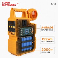 Station d'alimentation portable à énergie solaire 300W 192Wh Batterie LiFePO4 Haut-parleur Bluetooth multifonctionnel Lumières de fête RGB Radio FM