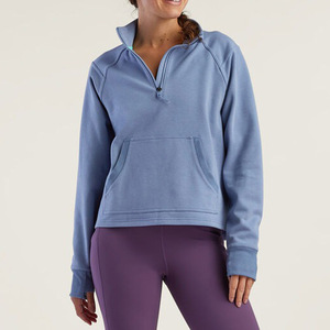 Sweat-shirt à col zippé en jersey éco-responsable de haute qualité, coton biologique, sweat-shirt à demi-zip pour femme, sweat-shirt à capuche - Product Image 5