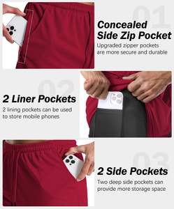 Fabrication de tissus tissés personnalisés Short de musculation 2 en 1 avec poche intérieure Short de gym pour homme pour la course à pied - Product Image 5