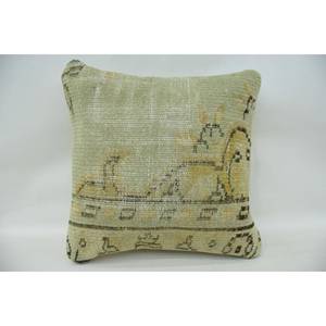 Almohada de retazos Kantha de lana Beige, diseño bohemio rústico de 16x16 pulgadas con patrón Floral bordado Vintage para el hogar o el sofá - Product Image 1