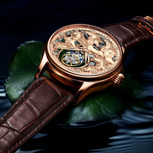 นาฬิกาข้อมือผู้ชาย Tourbillon ระบบอัตโนมัติ ขนาด 42 มม. โครงสร้างโปร่งแสง พร้อมฟังก์ชั่น Flying Tourbillon เรืองแสง สายหนังแท้ - Product Image 2