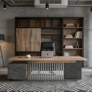 <b>Rustic</b> Industrial L-Shaped Executive <b>Desk</b> with Metal Frame Home Office Computer <b>Desk</b> <b>DESK</b>-0016 - Product Image 2