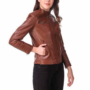 Fashion genuine Dark Brown <b>Jacket</b> Short <b>Jacket</b> Women Zip Pocket Fashion Leather Coat <b>Lady</b> Lapel Outfit Clothes Female Style - Product Image 2