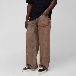 Logo personnalisé jeans en denim de qualité supérieure à jambe droite pantalon pour hommes délavé poches latérales Hip Hop Streetwear broderie imprimée - Product Image 1