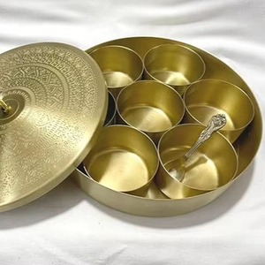 Elegant Decorative Metal Masala Box for Storing Gourmet Spices Stylish Round Metal Masala Box With Easy-to-use Compartments - Product Image 1