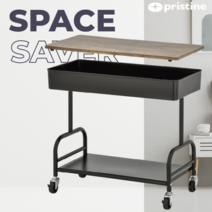 Industrial 2-Tier Utility Cart With <b>Wheels</b> Wood Top Metal Frame Storage Rack for Living Room Office Organizer - Product Image 3