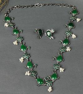 Conjunto de Collar de Plata Oxidada con Diseño de Pavo Real y Piedra Verde, Joyería India, Regalo para Ella - Product Image 3