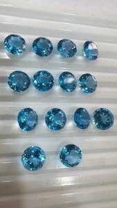 อัญมณีทรงหลวมธรรมชาติสวิสเจียระไนทรงกลมขนาด9มม. บุษราคัมสีฟ้า - Product Image 3