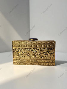 Lapis Lazuli Natural Gemstone Panelled Box <b>Bag</b> With Gold Textured Metal Frame Handcrafted <b>Womens</b> Statement Carry <b>Accessory</b> gift - Product Image 6