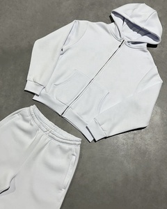 Custom High Quality Blank 100% Cotton 420gsm <b>Zip</b> <b>up</b> <b>Hoodies</b> and Sweatpants Set Plain Heavyweight Zipper Tracksuits for Men - Product Image 3
