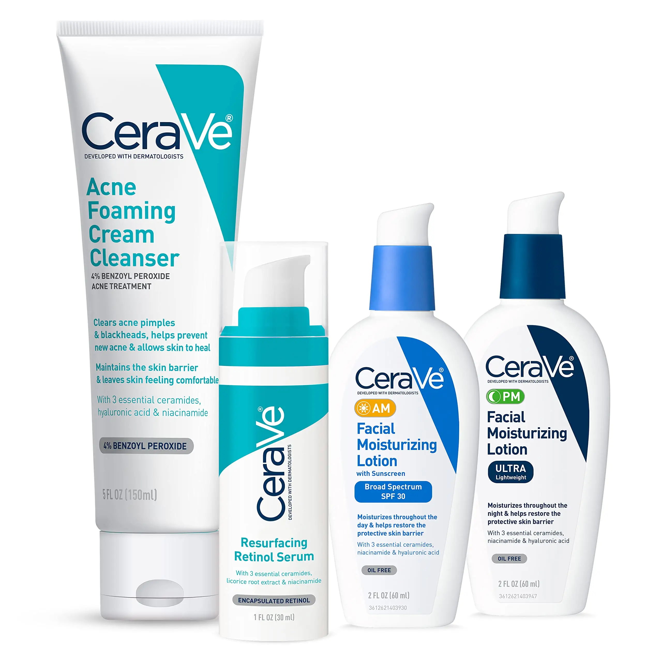 CeraVe製品CeraVeAcneスキンケアセット5オンスAcne Foaming Cream Cleanser 1オンスResurfacing Retinol