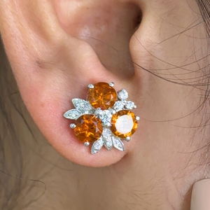 ต่างหูเม็ดเดี่ยวสามเม็ดแบบคลาสสิกหรูหรา Citrine & American Diamond เครื่องประดับเงินคุณภาพดีสำหรับงานแต่งงานและงานหมั้นขายส่ง - Product Image 4
