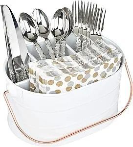 Caddy galvanisé rustique avec compartiments pour organiser les pots de condiments de cuisine sauces ustensiles bouteilles serviettes épices - Product Image 6