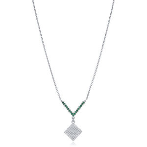 สร้อยคอเงินแท้ 925 ดีไซน์สี่เหลี่ยมทันสมัย ประดับด้วยพลอยเพทายสีเขียวมรกตใส งานแฮนด์เมดจากตุรกี เหมาะสำหรับงานหมั้น งานแต่งงาน และงานเลี้ยง - Product Image 2