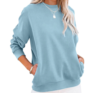 Sweat-shirt pour femme en tricot, style streetwear décontracté, avec poches sur le devant, épaules tombantes, respirant, écologique - Product Image 1