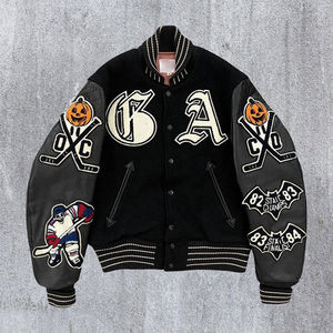 OEM Personnalisé Prix Pas Cher Unisexe Chenille Broderie Cuir Manches Baseball Veste Stand Surdimensionné Varsity Letterman Design Hommes - Product Image 1