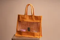 Tas Jute Ramah Lingkungan Bermerek Khusus dengan Pegangan Anyaman PP, Penutup Bahu, Ukuran Sedang, Pola Kustom, Logo Kustom, OEM/ODM