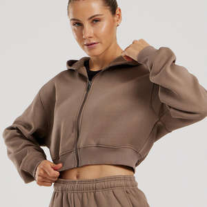 Custom Logo Caribou Cropped Full Zip Women's Hoodie Anti-Wrinkle Breathable <b>Hoodies</b> For Woman Gym <b>Workout</b> Women's Zip Up Hoodie - Product Image 1