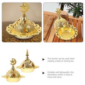 Juego de 2 Quemadores de Incienso de Latón Color Dorado de la Mejor Calidad con Tapa de Diseño, Perfectos para la Quema de Incienso Elegante en la Oficina y el Hogar - Product Image 3