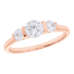 แหวนหมั้นเพชร3เม็ดทำจากหินโรสโกลด์14K สำหรับผู้ใหญ่0.90Ct แนววินเทจ - Product Image 2