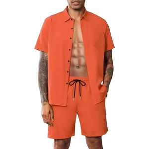 Ensemble décontracté 2 pièces pour homme avec logo personnalisé, chemise contrastée et short, style streetwear hip-hop, survêtement 100 % coton à capuche, nouvelle tendance hiver - Product Image 1