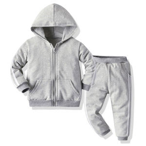 Vêtements de rue d'hiver pour enfants en gros, sweat-shirt à capuche en polaire uni, pantalon de jogging, survêtement unisexe pour enfants - Product Image 2