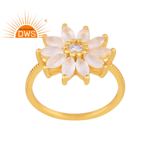 Último diseño plata esterlina chapada en oro Cz y Arco Iris Luna piedra preciosa Floral apilable anillo Demi joyería fina para mujeres - Product Image 1