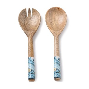 Ensemble de cuillères à salade en bois avec poignée imprimée Cuillère à découper Cuisine et vaisselle Outil de cuisson Ensemble d'accessoires de mélange de fruits et légumes - Product Image 1