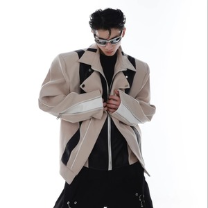 Veste en cuir pour hommes Patchwork cuir bloc de couleur américain High Street manteaux épaule rembourré tendance pilote Outwear - Product Image 3