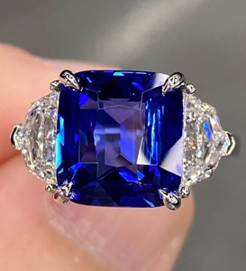 Royal Blue Sapphire American Diamond 925 Sterling Silver Engagement <b>Ring</b> Large Square <b>Cushion</b> Vintage Prong Setting Third Party - Product Image 1