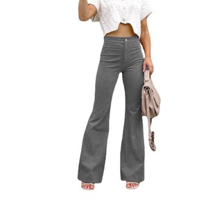 Nuevos pantalones de cintura media de Color sólido para mujer de otoño e invierno, pantalones acampanados informales de pana clásica Mico para mujer - Product Image 5