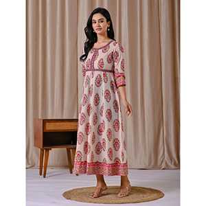 Vestido largo de algodón gris y rosa con botones, estampado Butta Block, elegante, estilo coreano, informal, hippie, ODM, para el día del club, lavable, natural - Product Image 5