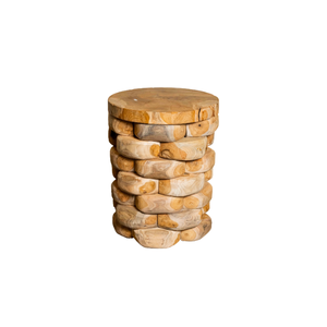 Luxury Teak Pebble Stacking Stool Rustic Handcrafted Masterpiece Natural Texture Sturdy Craftsmanship Hotel Villa Warehouse - Product Image 1