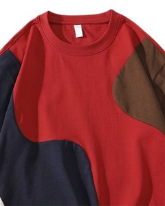 T-shirt surdimensionné à blocs de couleur personnalisé pour homme, rouge, marine, marron, streetwear décontracté, coton, manches courtes, haut d'été, mode, coupe ample - Product Image 4
