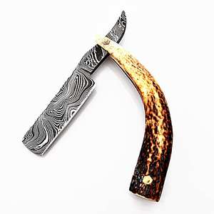 Rasoir droit en acier Damas DIY de marque de luxe avec belle poignée en corne OEM personnalisé pour un usage industriel - Product Image 4