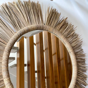 Miroir mural décoratif en paille naturelle tissé à la main - Product Image 2