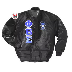 <b>Men's</b> Phi Beta Sigma Winter Satin <b>Bomber</b> <b>Jacket</b> Polyester Button Decoration Satin Embroidered Athletic <b>Jacket</b> Varsity <b>Jacket</b> - Product Image 6