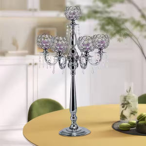 Vente chaude brillant argent aluminium candélabre bougeoir meilleure qualité support en verre pour mariage table cristal votive décorer - Product Image 6