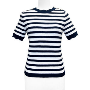 Suéter de Mujer con Cuello Redondo Personalizado SS23, Delgado, 100% Algodón, Buena Calidad, Detalle Cruzado, Mangas Cortas con Volantes, Primavera - Product Image 1