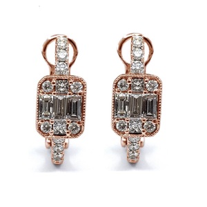 Joyería directa de fábrica de China Real High End 18K Oro blanco sólido Diamante natural Cuadrado Vintage Pendientes DE BODA Aro para mujer - Product Image 1