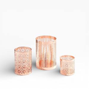 Rose Gold Metal Votive <b>Candle</b> Holder <b>Set</b> with Moroccan Clover Cut Pattern for Luxury Decor - Product Image 4