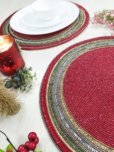 Handmade Christmas Red Floral <b>Beaded</b> <b>Placemats</b> - Product Image 6