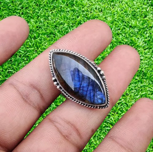 Bisel de piedras preciosas con forma de marquesa de labradorita Natural de Plata de Ley 925 para bodas o fiestas - Product Image 2