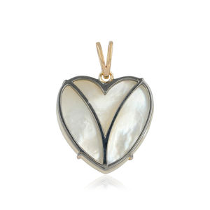 Pendentif en or 14 carats avec cœur en nacre et pierres précieuses saphir multicolores, bijoux fins, dos en argent 925 - Product Image 3