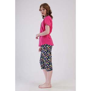 Conjunto de pantalón capri y top de cuello redondo KADIN P.SUPREM BATTAL XXL O YAKA KISA KOL ETEGI OVAL - FUSYA - FUSYA - Product Image 2
