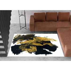 Tapis de salle à manger traditionnel en laine noire imprimé patchwork, écologique, non tissé, d'épaisseur moyenne avec envers en latex - Product Image 2